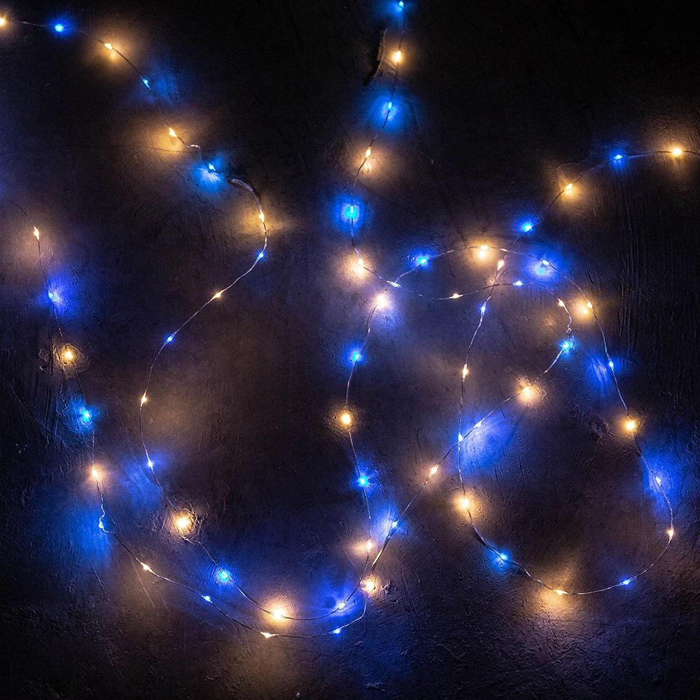 50 м 1000 светодиодный Серебряный провод сказочные гирлянды синий теплый белый водонепроницаемый адаптер для елки наружное рождественское праздничное украшение - Испускаемый цвет: Blue Warm White Mix