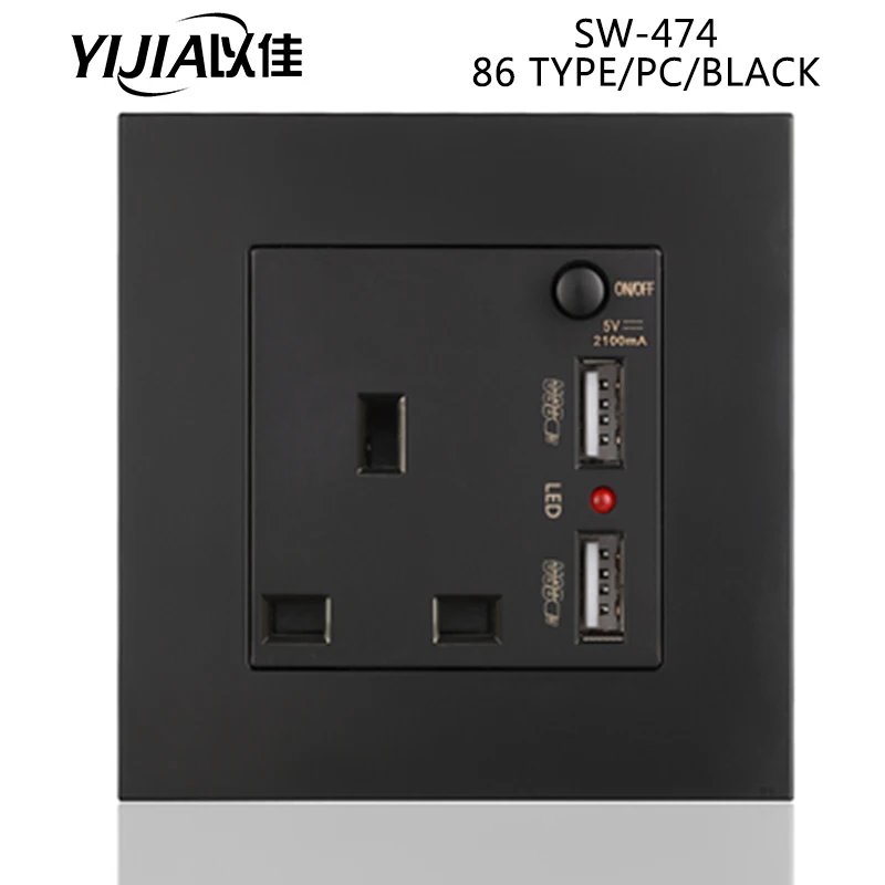 YIJIA Британский стандарт 86*86 мм/146*86 мм 13A разъем 86/146 типа 110-250 В розетки pc/нержавеющая сталь/стеклянная панель розетка для дома