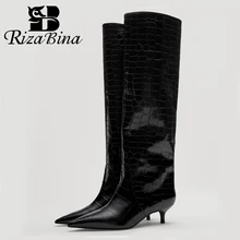 RIZABINA – bottes hautes en cuir véritable pour femme, chaussures d'hiver à talons, Sexy, pour fête, bureau, taille 35 à 42, nouvelle collection 2022