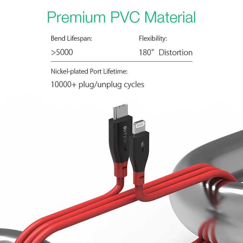 Cheap BlitzWolf Type C to Lightning 3A Data Cable W MFi Certified PD3.0 Charger Cellphone Fast Charging for iPhone 11 Pro Max Macbook