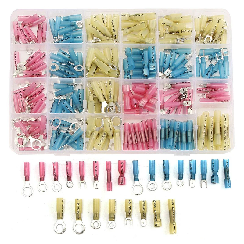 240PCS Insulated Heat Shrink Electrical Connectors Wire Crimp Spade Terminal Set