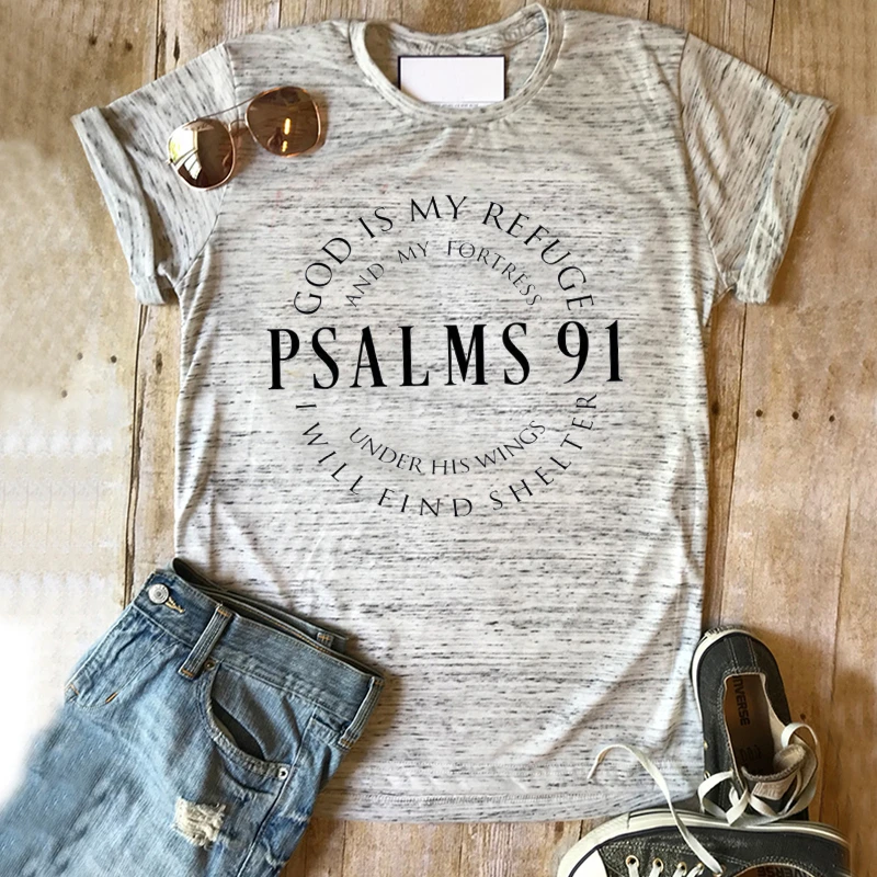 Christian T Shirt Blessed Women Clothing Religious Tee Hymn Tops Christ Jesus Shirt Jesus Love Tee Psalms 91 Punk Clothes L black t shirt