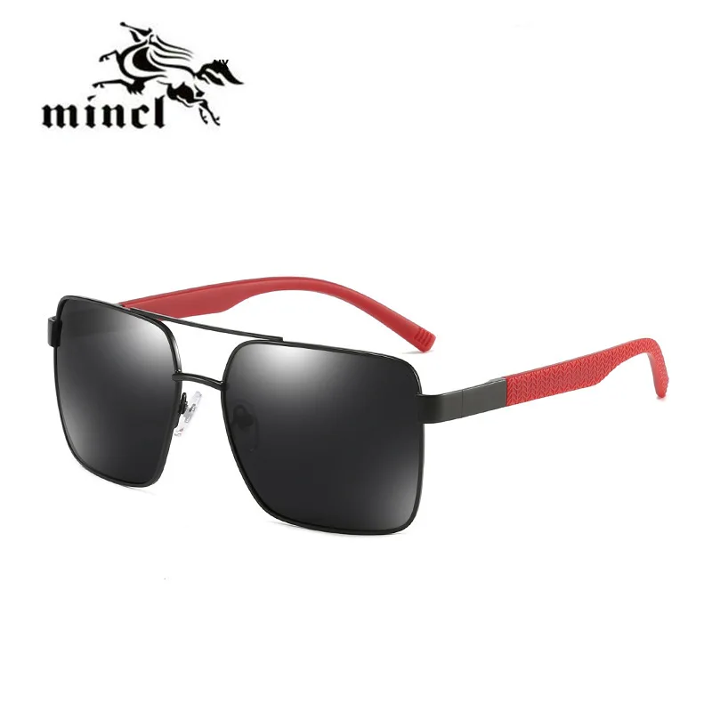 Мужские солнцезащитные очки MINCL, поляризационные, UV400, для вождения, солнцезащитные очки для мужчин,, Ретро стиль, прямоугольник,, новинка, мужские солнцезащитные очки NX - Цвет линз: red gray