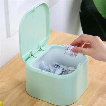 

Mini Double-layer Waste Bins Kitchen Office Garbage Storage Bucket 1piece Multi-function Desktop Pressure Capped Trash Box Can