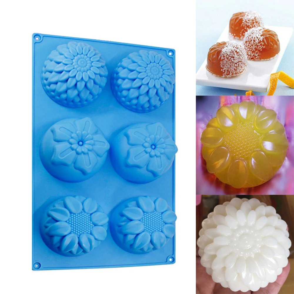 New 6 Style Sunflower Shaped Silicone DIY Handmade Soap Candle Cake Mold Supplies