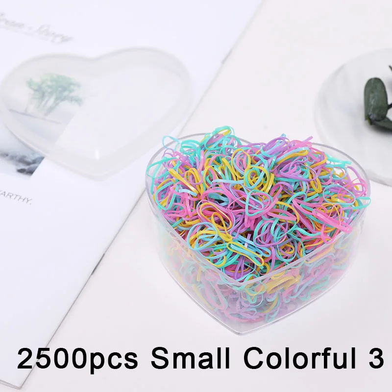 2500pcs small color3 1 коробка для девочек, черные Цветные Одноразовые базовые эластичные резинки для волос, галстук-хвост, Детские резинки, Детские Модные аксессуары для волос - Цвет: 2500pcs small color3