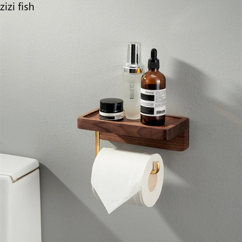 Toilet Roll Holder Brass Wood Napkin Holder Tissue Box Toilet Paper Holders Home Wall-mounted Storage Rack Paper Towel