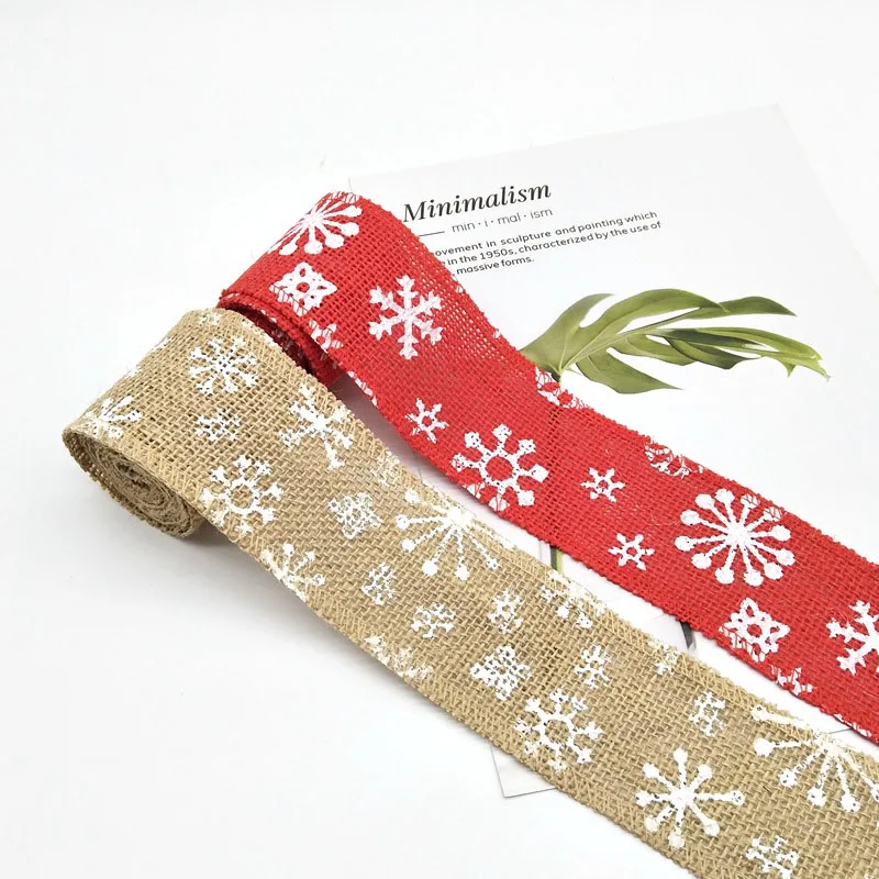 

2M 5/6cm Multi Design Linen Christmas Ribbon Red Snowflake Ribbon Lace Sewing Fabric Wedding Decoration Gift Wrapping navidad