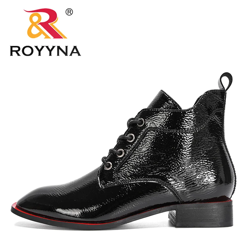 Platform Boots Winter Boots Ankle Boots Women High Heeled Boots ROYYNA Fashion Luxury Brand Lower Heels Warm Patent Ankle Boots Ladies Chunky Comfortable Boots Mujer Zapatos