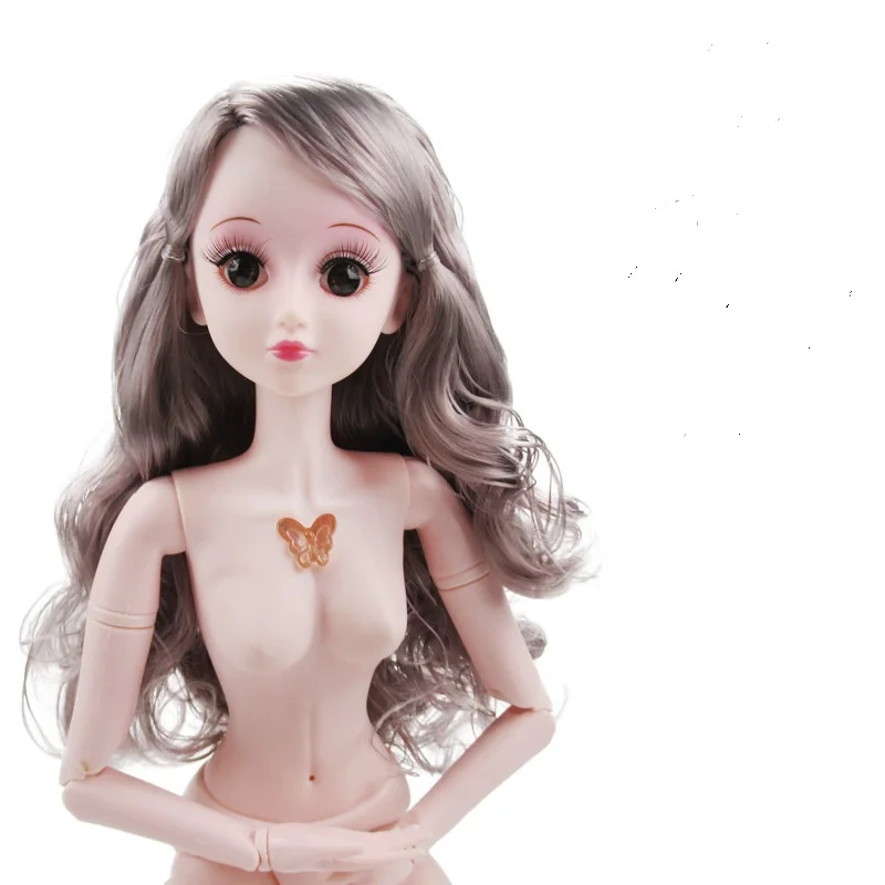 Новинка, 60 см, 21 подвижный шарнирный BJD, куклы, волосы, 3D, голубые глаза, ресницы, женские, обнаженные, обнаженные тела, куклы для девочек, игрушка для девочек, подарок AT41 - Цвет: grey curly hair