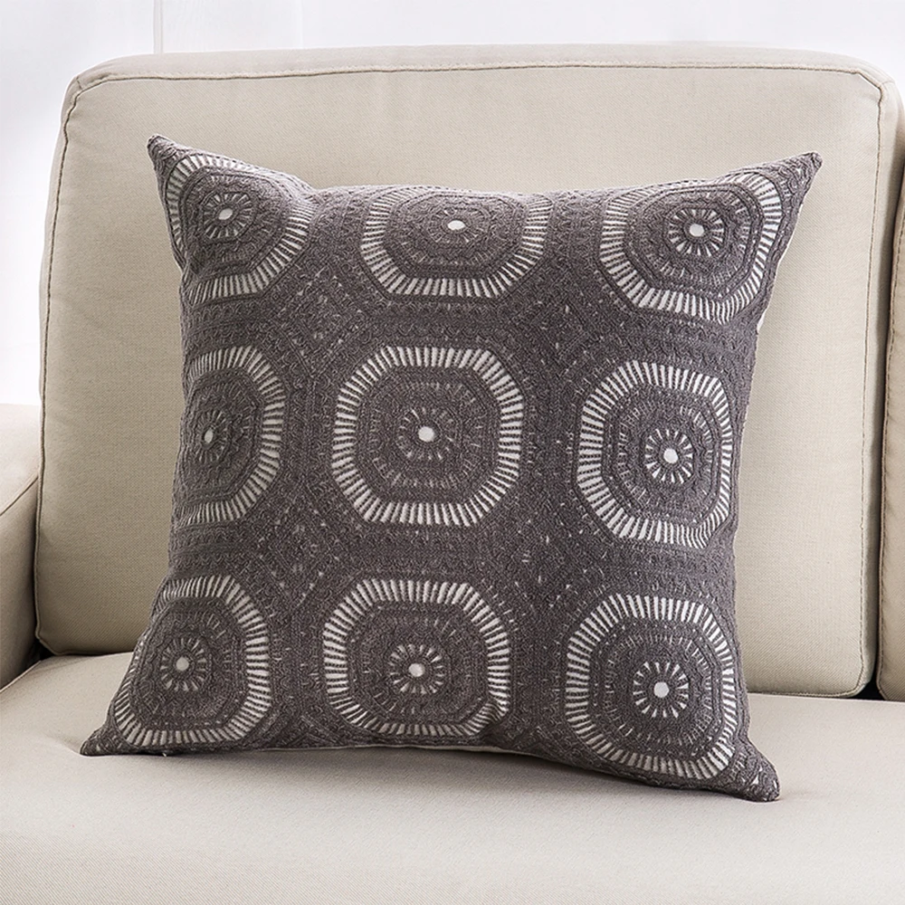 45X45CM Embroidered Cushion Cover Cotton Canvas Square Pillow Cover Geometry Pattern Pillowcase 1PC Flower Pillowcase Polyester