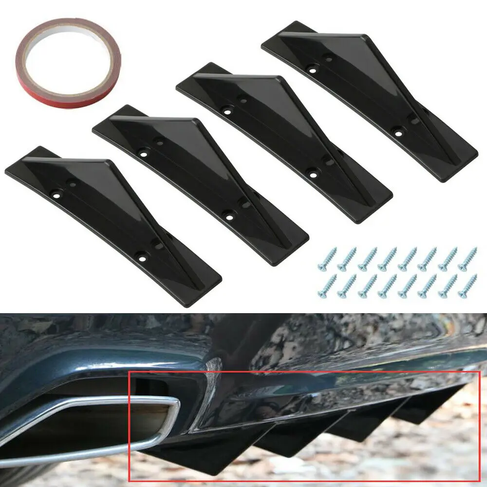 4x Car Rear Bumper Diffuser Shark Fin Curved Spoiler Lip Wing Splitter  Universal