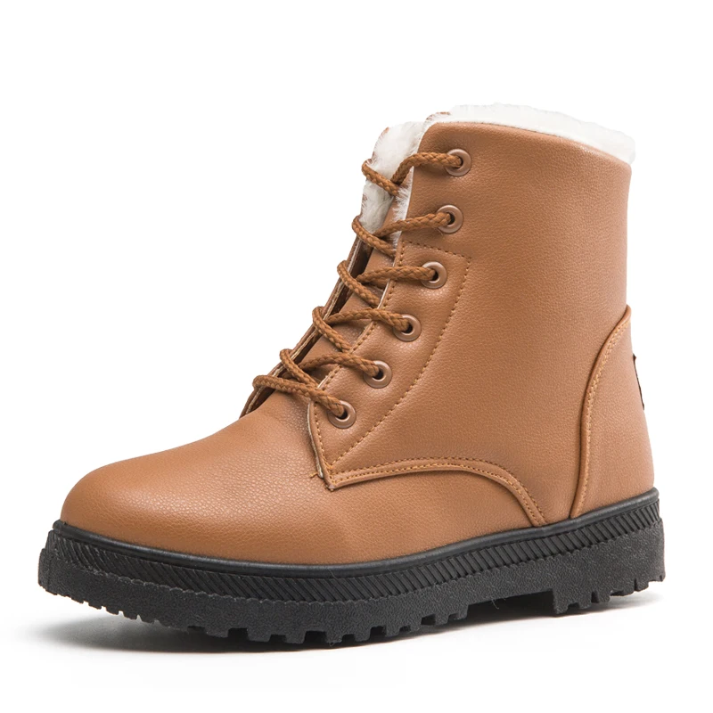Зимние ботинки; женская обувь; botas mujer invierno; коллекция года; Зимние ботильоны на платформе из искусственной кожи на плоской подошве с круглым носком; однотонные Короткие Плюшевые ботинки на резиновой подошве