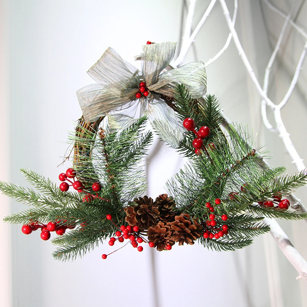

AA Christmas Rattan Wreath Hanging Ornaments Natural Pine Cone Foam Red Fruit PE Leaf Decoration Wreath Christmas Pendant