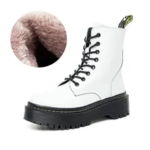 Зимние мотоциклетные ботинки; женские теплые плюшевые зимние ботинки; женская обувь из натуральной кожи на резиновой платформе со шнуровкой в стиле панк в стиле милитари; Botas Mujer
