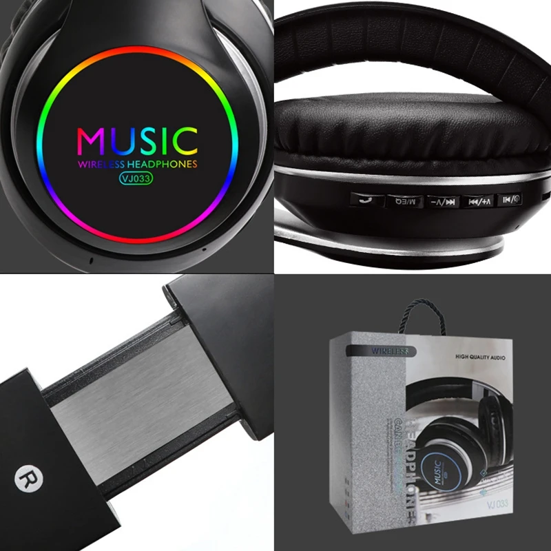Bluetooth Headphones Bluetooth 5 0 Headset with Colorful Lights Call Function Music Headset Bilateral Stereo Headphone