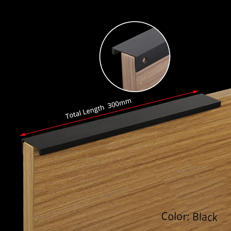 Sleek Black & Silver Hidden Cabinet Handles - Zinc Alloy Drawer Pulls & Knobs