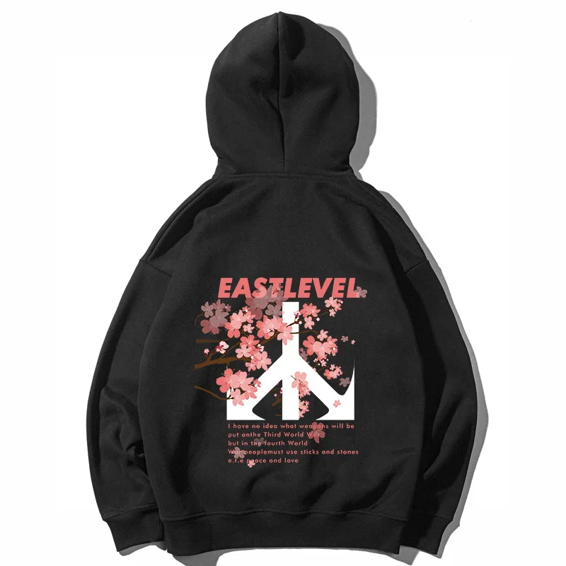 Winter Cherry Blossom Print Hoodie Streetwear Hip Hop oversize Women Men Unisex Cotton Sweatshirts Retro Hoody SA-8 - Цвет: Черный