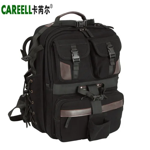 CAREELL холст цифровой большой DSLR камеры сумка Профессиональный Kamera Путешествия Фото двойной плечо рюкзак сумка для Nikon Canon sony - Цвет: careell-c007-black