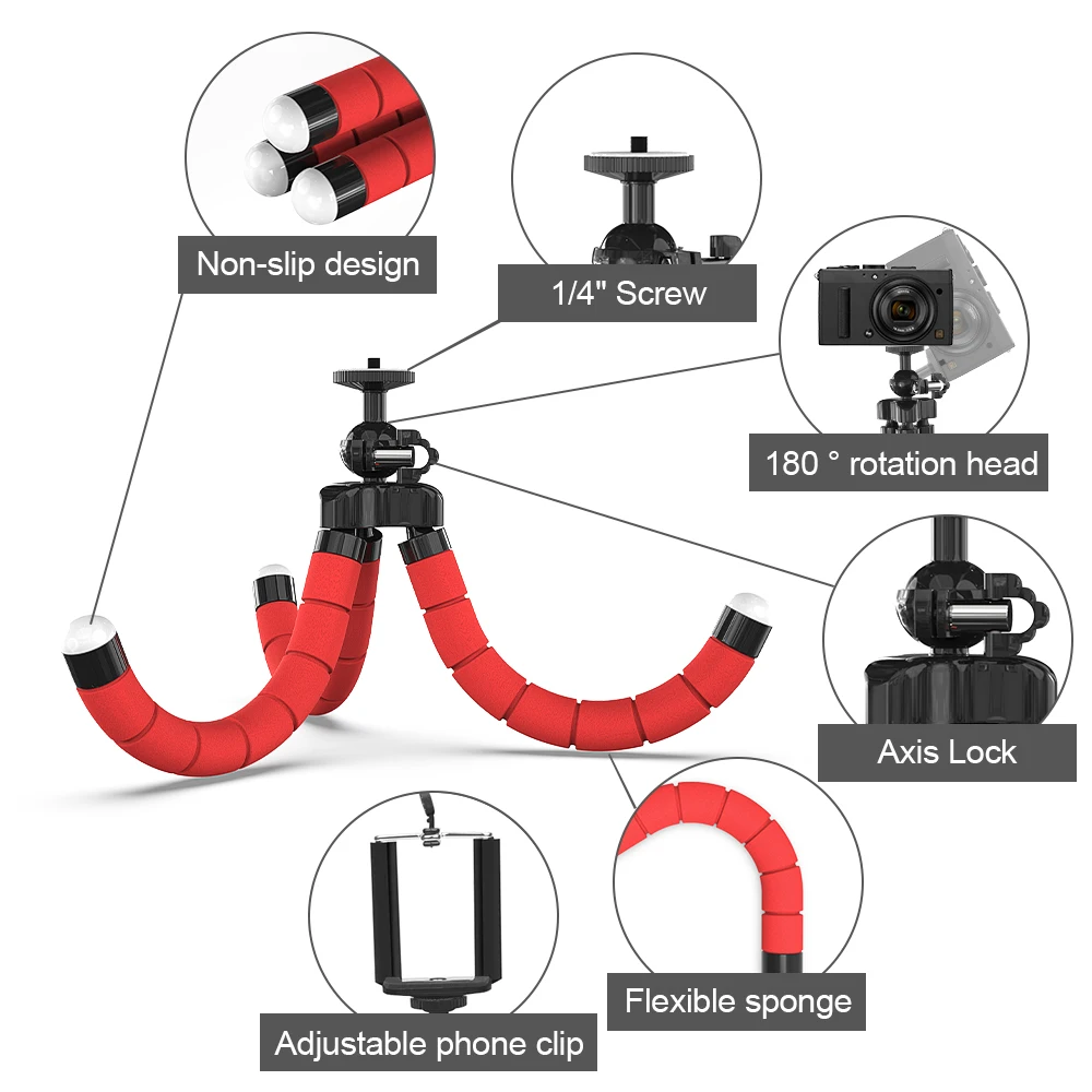 DRECURN Flexible Mini Sponge Tripod for Mobile Phone Holder Clip Stand Camera Gopro 8 7 IPhone Xiaomi Samsung Tripods Monopod phone tripod,mini tripod,flexible phone tripod