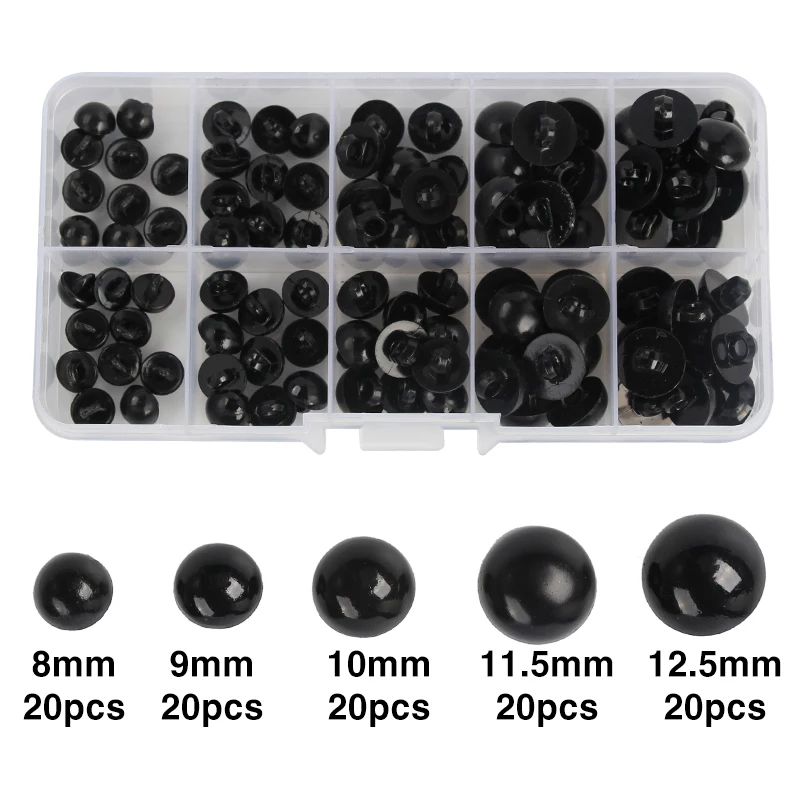 100pcs 12.5mm Acrylic Mushroom Black Shank Buttons Plastic Decorative Button Negro DIY Sewing Eye For Dolls Toy Eyes