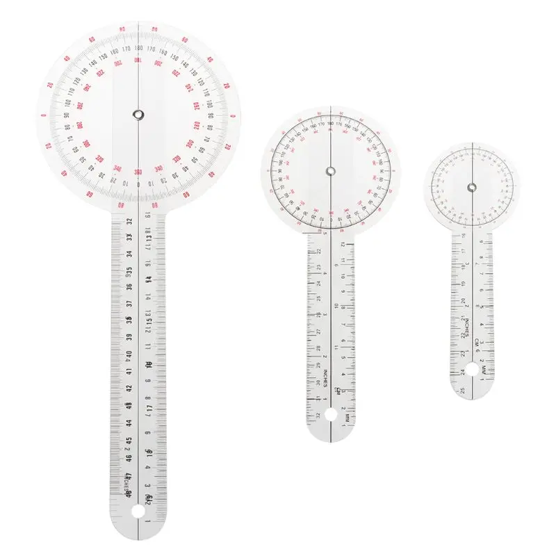 

3Pcs/Set Physio Goniometer Angle Protractor Inch Ruler Joint Bend Measure Clear