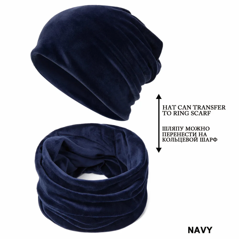 Продукт, модная женская зимняя шапка, шапка, теплая, для улицы, для использования, шапочки, шапка, кольцо, шарф, воротник, дикий, плюшевый, на ощупь, Skullies - Цвет: navy