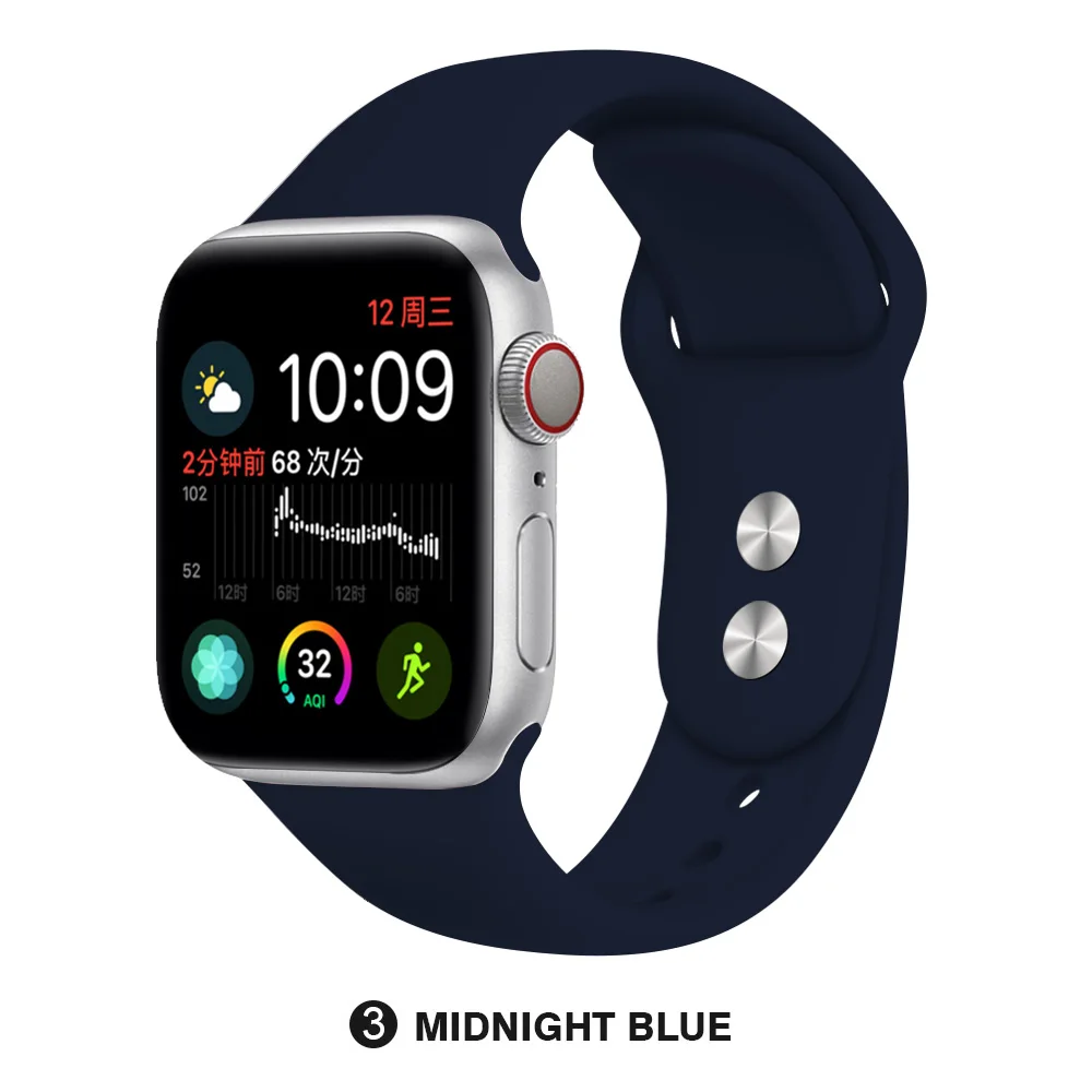 Midnight blue Силиконовый ремешок для Apple Watch 38 мм 42 мм iwatch 5 ремешок 44 мм 40 мм спортивный браслет резиновый ремешок для iwatch 4 3 2 1 - Цвет ремешка: Midnight blue