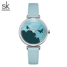 Shengke небесно-голубые женские часы романтический Сельский циферблат кожаный ремешок для часов женские кварцевые часы повседневные водонепроницаемые наручные часы Montre Femme