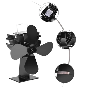 

Black Stove Fan 4 Blade Fireplace Fan Heat Powered Wood Burner Eco Friendly Quiet Home Efficient Heat Distribution Fans