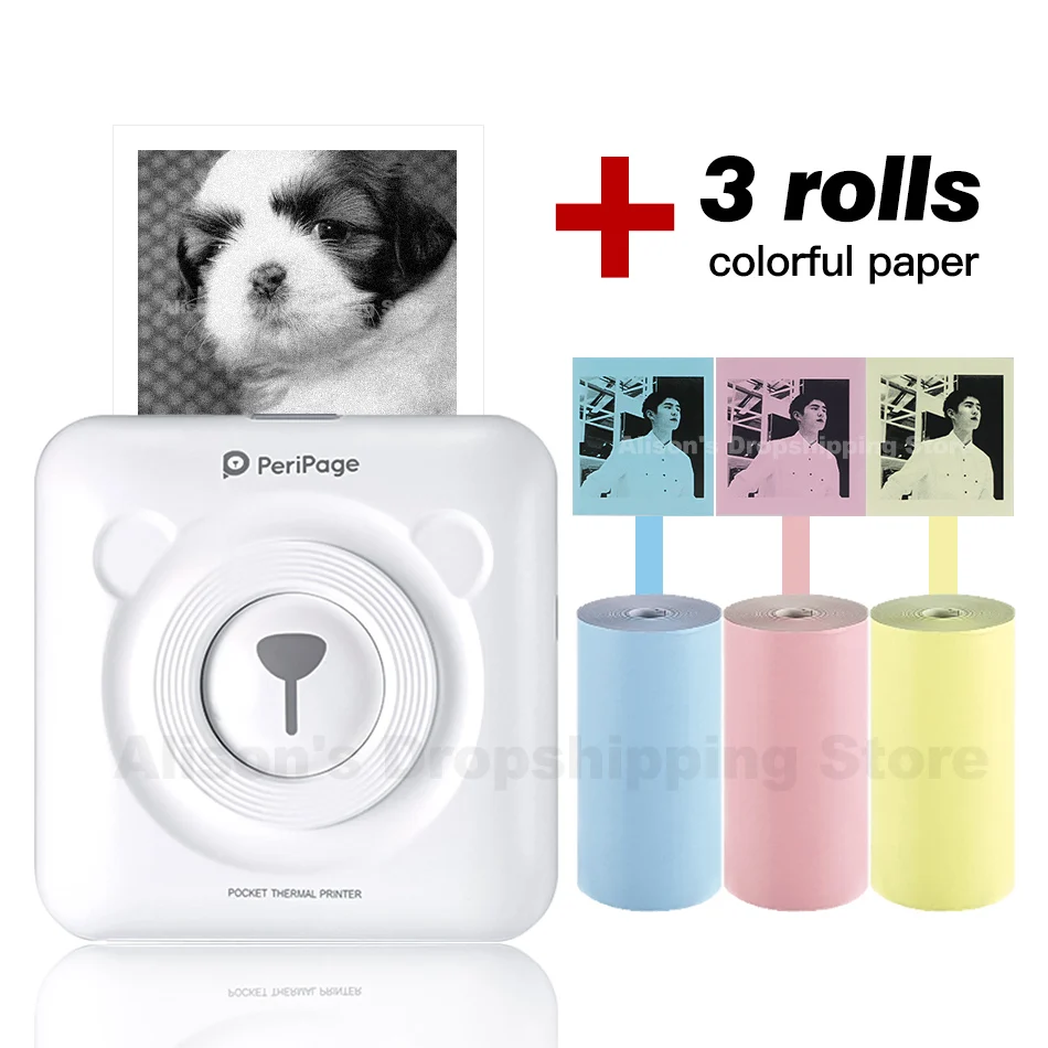 WH add 3 Color Paper Peripage Мини Bluetooth Бумажный Фотопринтер Карманный Термопечать для iOS Android Принтер Беспроводной 58 мм Термальный POS Принтер - Цвет: WH add 3 Color Paper