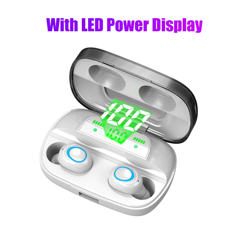 White With LED Bluetooth наушники беспроводные наушники Blutooth наушники TWS Hands-Free гарнитура Bloototh спортивные наушники Hands Free для телефона - Цвет: White With LED
