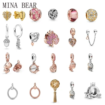 

New Rose Wonderland Tree of Love Dangle Beads 100% Real 925Sterling Silver Heart Charm Tree Beads Fit Brand Bracelet Diy Jewelry