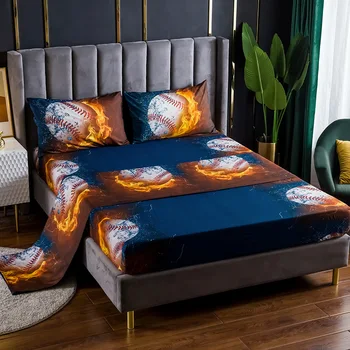 

SUCSES Baskteball Football Soccer Printed Bed Sheet Set with Deep Pocket ( 1 Flat Sheet + 1 Fitted Sheet + 1/2 Pillow Shams)