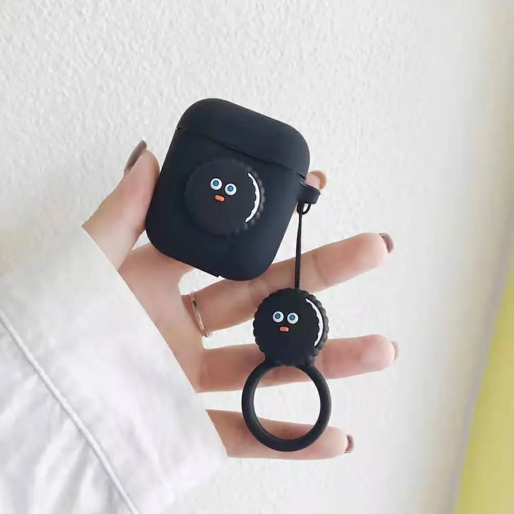 Забавный чехол для AirPods с 3D милым печеньем, чехол для наушников s для Apple Airpods 2, защитная крышка 쿠케이스 с кольцом на палец