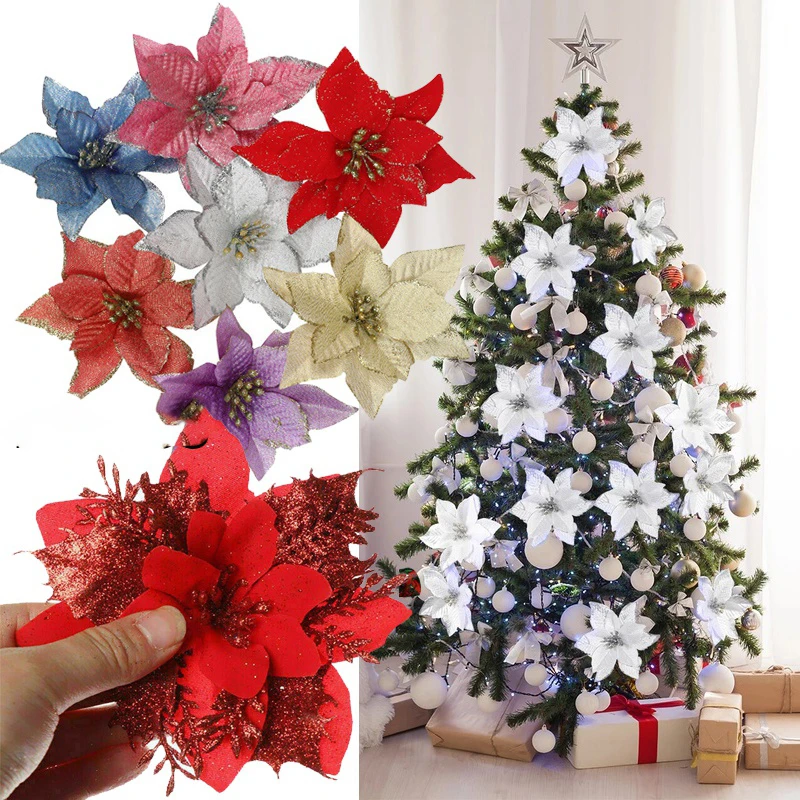 Dekorasi Natal Bunga 5 Buah Hiasan Plastik Natal Dekorasi Bunga Buatan Dua Warna Emas Merah Muda Perbatasan Bunga Natal Hiasan Pohon Natal|Pendant & Drop Ornamen| - AliExpress