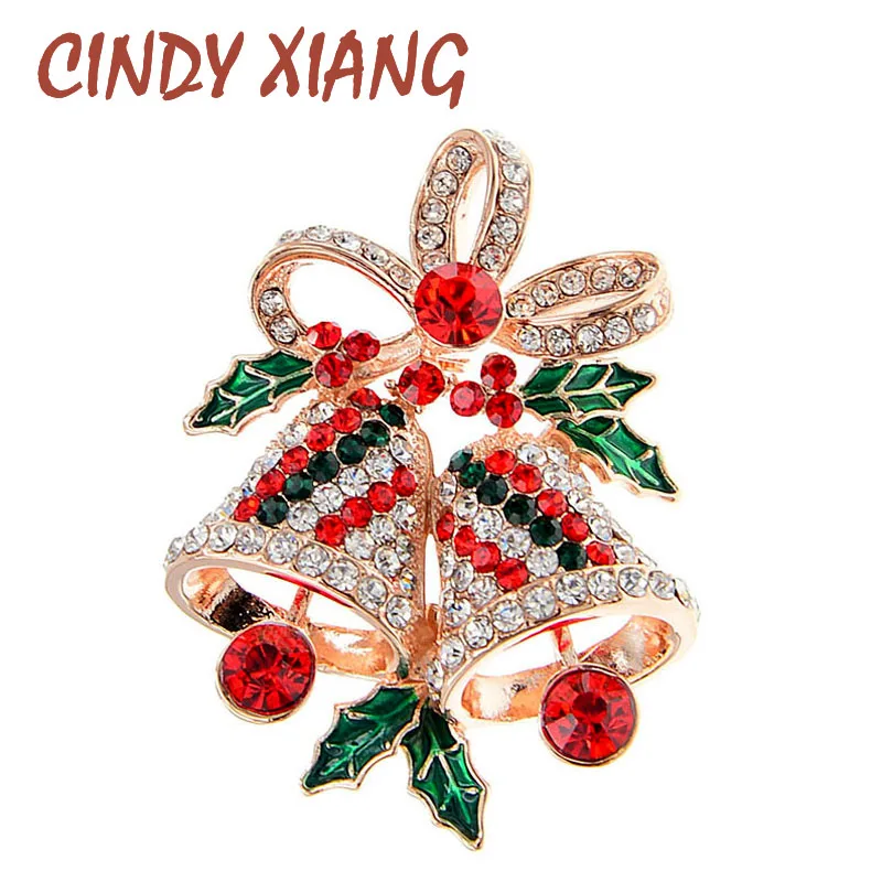 CINDY XIANG Новое поступление стразы Рождественская брошь колокольчик красный и