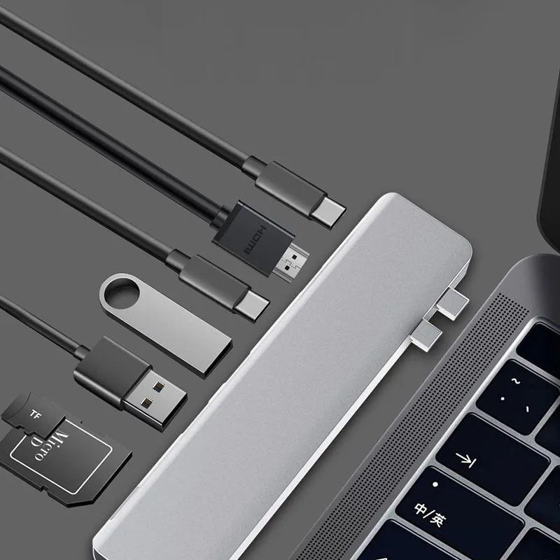 Двойной type-C концентратор адаптер для MacBook Pro 1"- 13" 1" и MacBook Air W/HDMI PD зарядка USB C концентратор адаптер док-станция