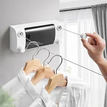 

Punching-free invisible clothes-drying rope retractable double-wire stainless steel wire rope hotel indoor shrink bathroom