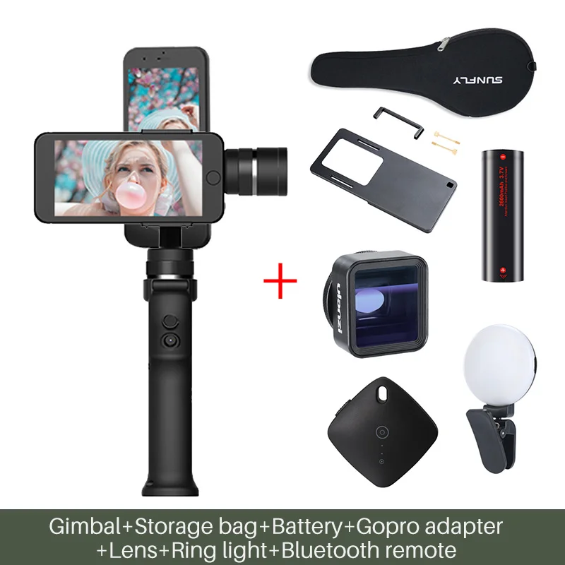 Funsnap Capture 3 оси ручной смартфон Gimbal Gopro стабилизатор для iPhone Xs Max XR Piexl Gopro 7 6 5 Y EKEN H9 - Цвет: Gimbal Lens Kit