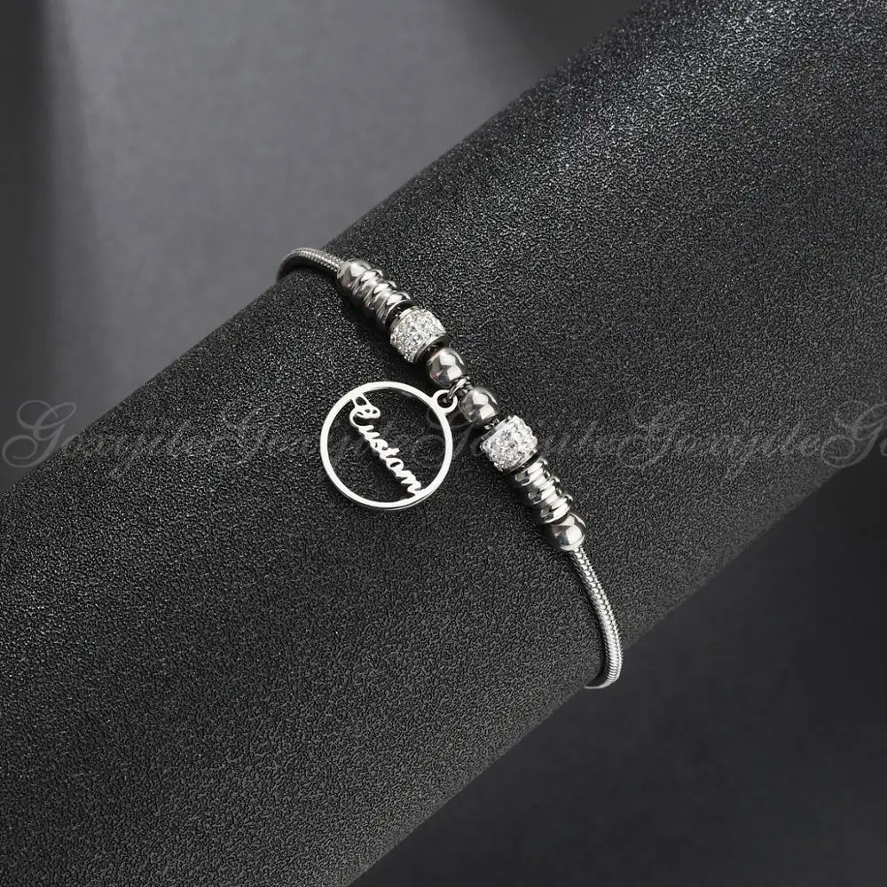 Goxijite роскошный заказной именной браслет для женщин серебряная Регулируемая пряжка круг табличка браслеты лучший подарок подружки невесты