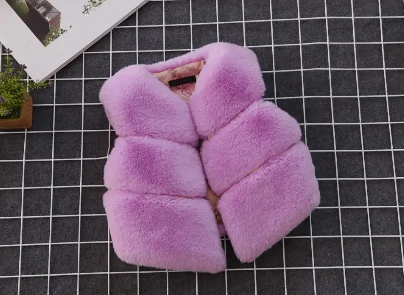 purple Осенне-зимний модный теплый детский жилет с искусственным мехом пальто с искусственным кроличьим мехом Толстая детская одежда, жилет, куртка Y1895 - Цвет: purple