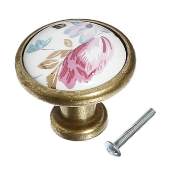 

New Anti brass Floral Drawer Knobs Europe Ceramic Door Cabinet Cupboard Pull Handles 32mm Tulip