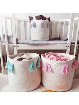 

Cotton Rope Storage Basket Tassel Woven Laundry Dirty Clothes Sundries Organizer 53CB