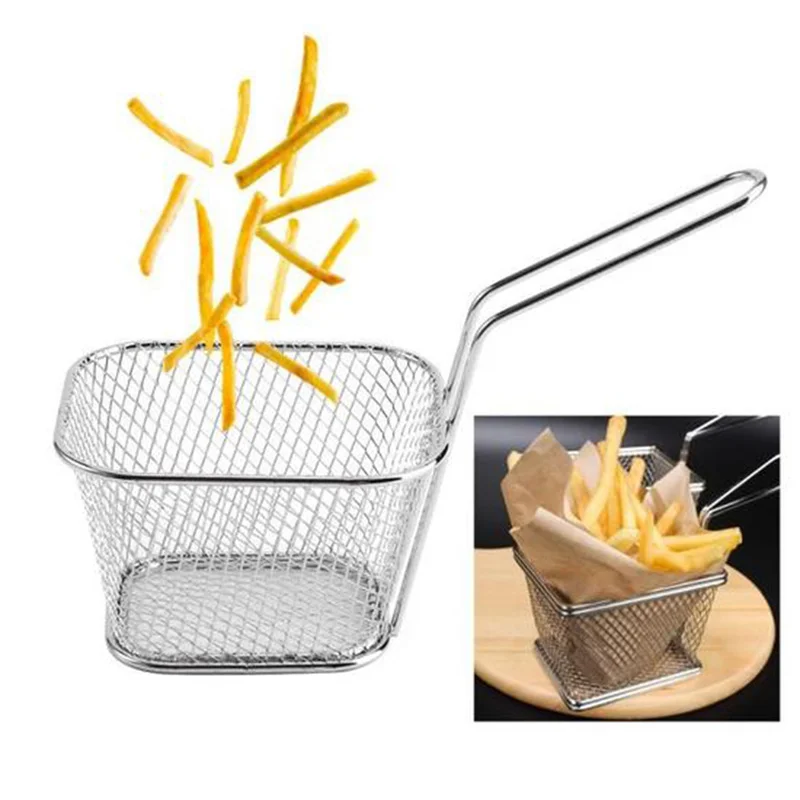 

Portable Stainless Steel Chips Mini Frying Basket Strainer Fryer Kitchen Cooking Chef Basket Colander French Fries Basket
