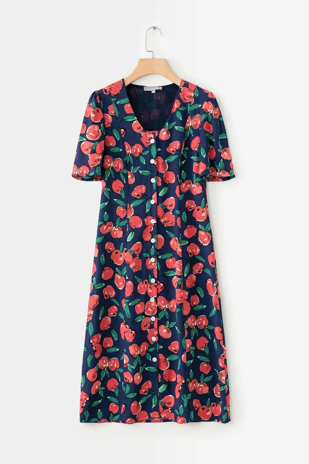 

2019 Summer Europe And America WOMEN'S Dress New Style Apple Printed Long Short-sleeve Dress 167