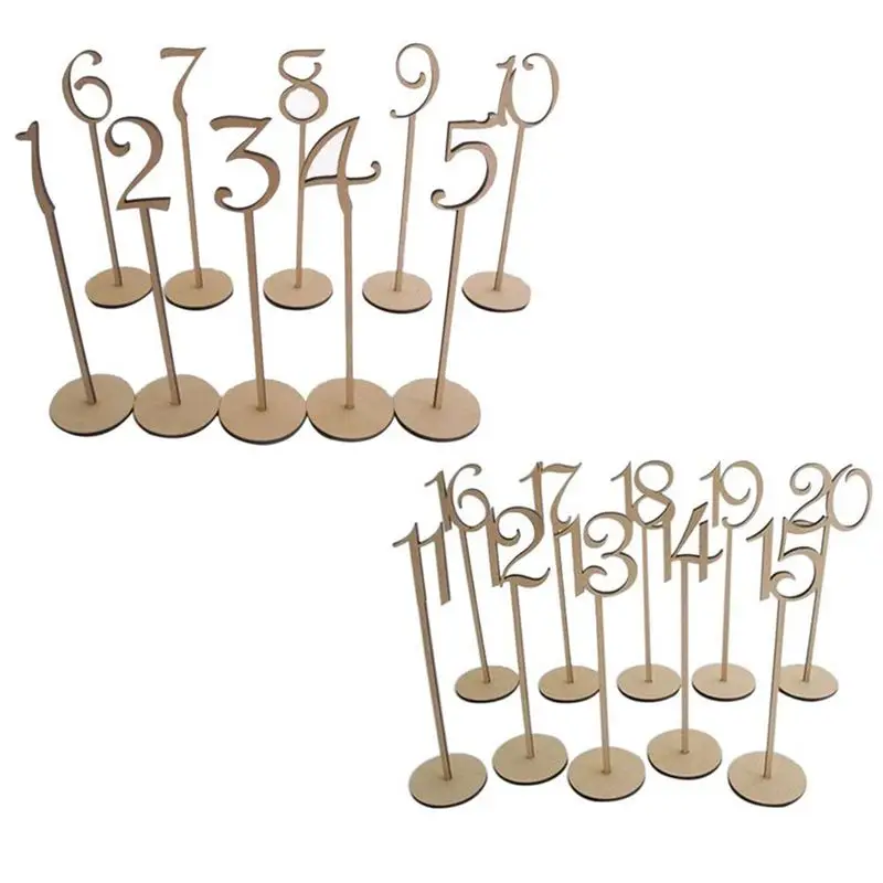 

Hot Sale Wooden Table Numbers with Holder Base for Wedding or Home Decoration 1-30