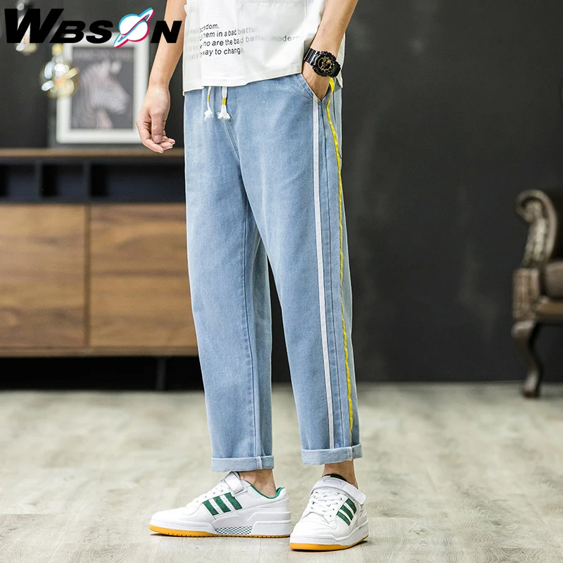 Wbson Spring New Fashion Korean Style Blue Jeans Pants Men Loose Side Striped Denim Trousers Men LWKS667 Wbson Spring New Fashion Korean Style Blue Jeans Pants Men Loose Side Striped Denim Trousers Men LWKS667