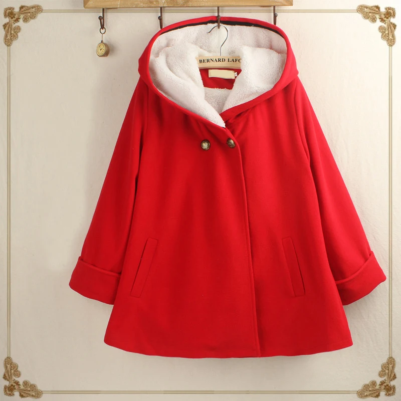Красное пальто зимние женские двубортные однотонные простые теплые Kawaii повседневные женские пальто корейская модная одежда женские универсальные шерстяные
