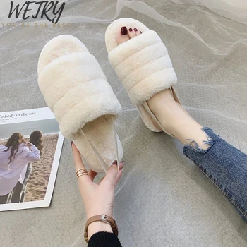 

Slippers female ins tide fur hair warm slippers female fashion slippers 2020 new outer wear two wear home cotton slippers